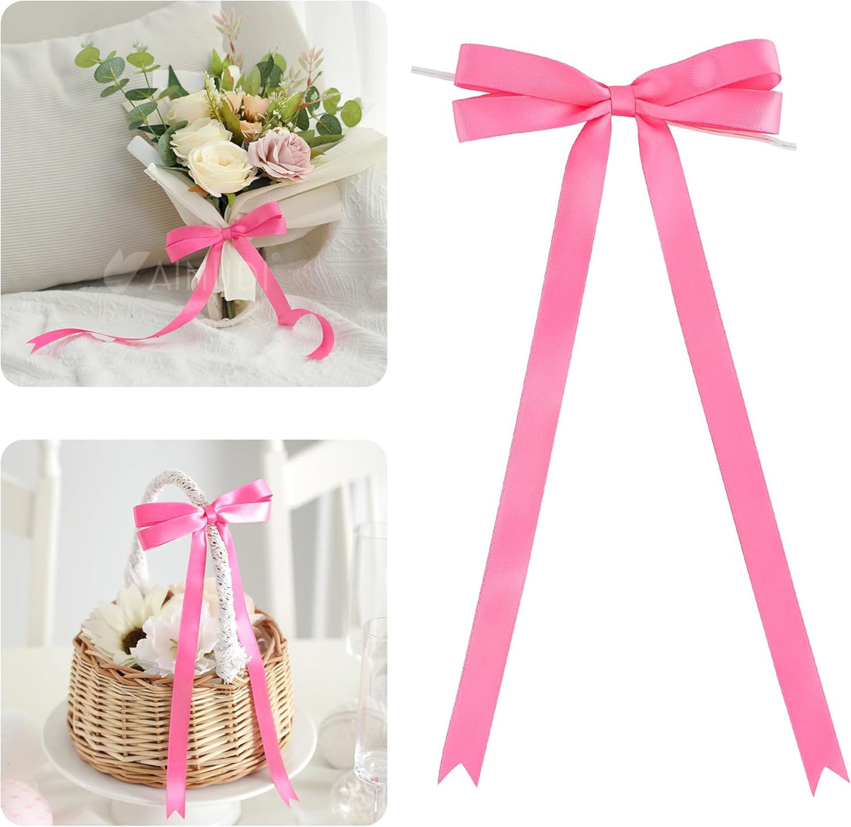 AIMUDI Hot Pink Bows 5 × 10" Satin Bows for Gift Wrapping Twist Tie Bows Premade Ribbon Bows for