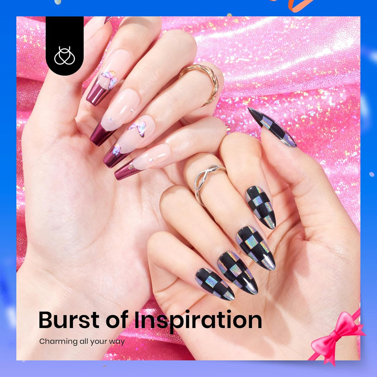 Beetles Metallic Chrome Nail Powder Kit Black White Colors Gel Polish Mirror Effect Holographic