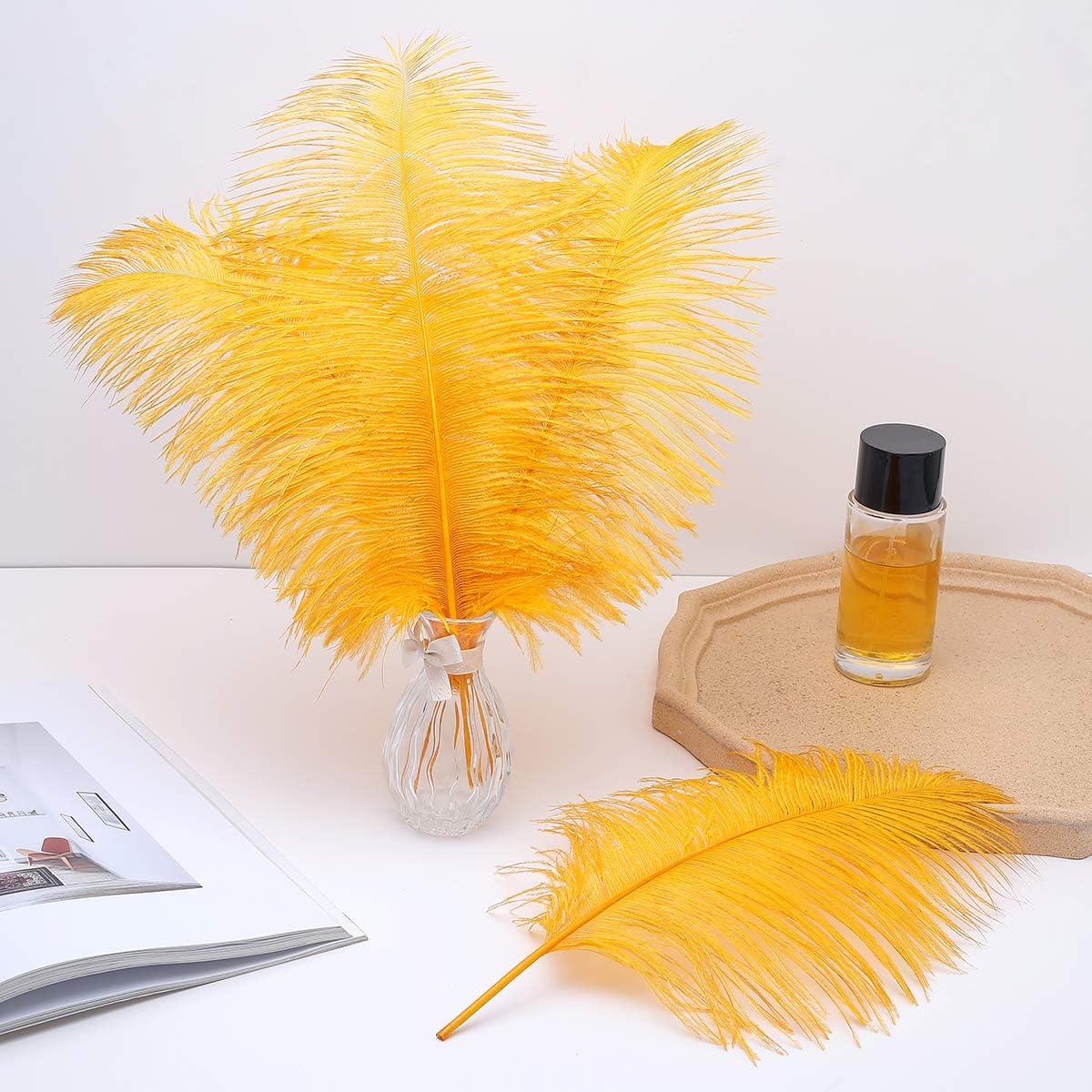 Ballinger Big Gold Ostrich Feathers - 24Pcs 12-14inch Large Feathers for Vase,Gatsby Party