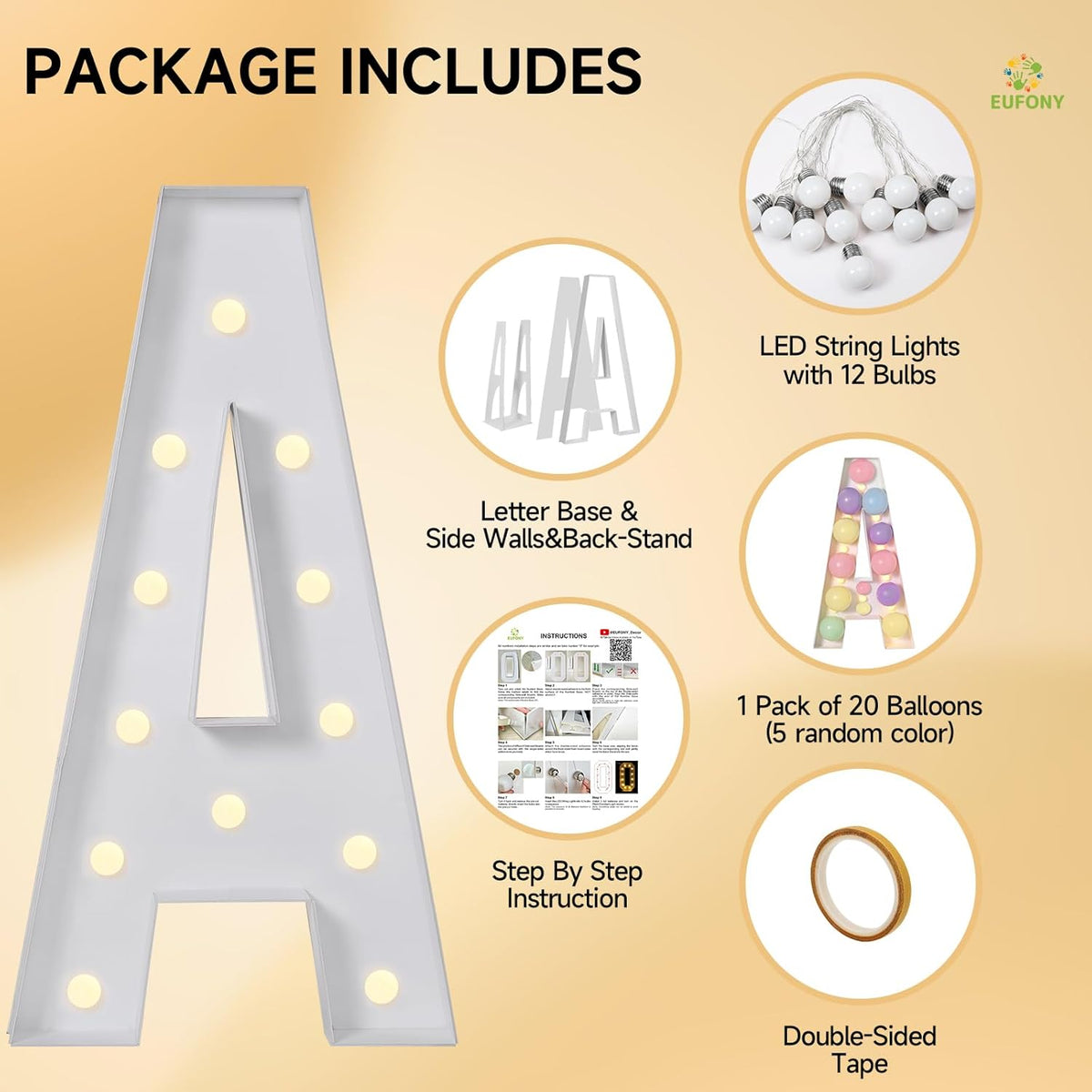 eufony Marquee Letters 4 Feet Tall, 4 FT Marquee Light Up Letters, Giant Light Up Letters 4FT for
