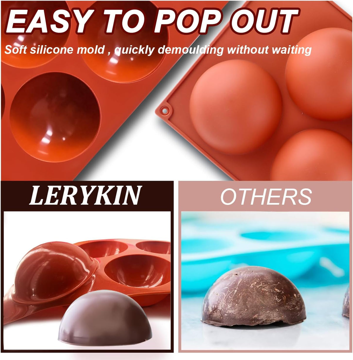 3 Pack Extra Large 5-Cavity Semi Sphere Silicone Molds, Half Sphere Baking Mold Non-Stick for