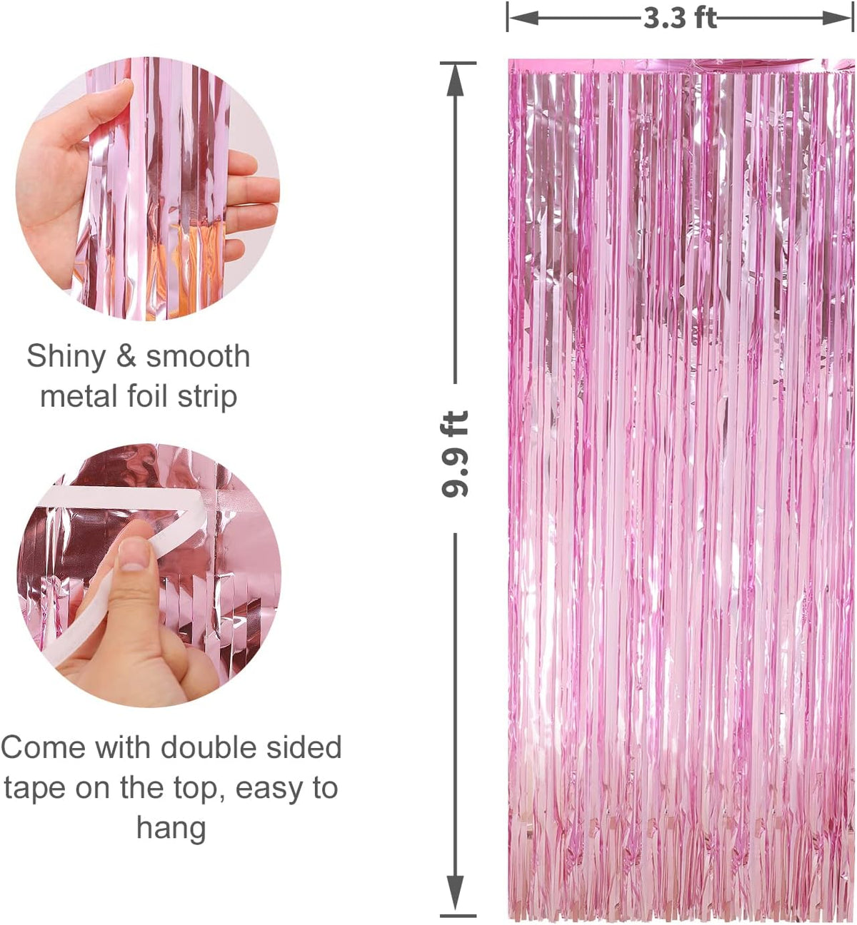 Crosize 2 Pack 3.3 x 9.9 ft Pink Foil Fringe Backdrop Curtain, Streamer Backdrop Curtains