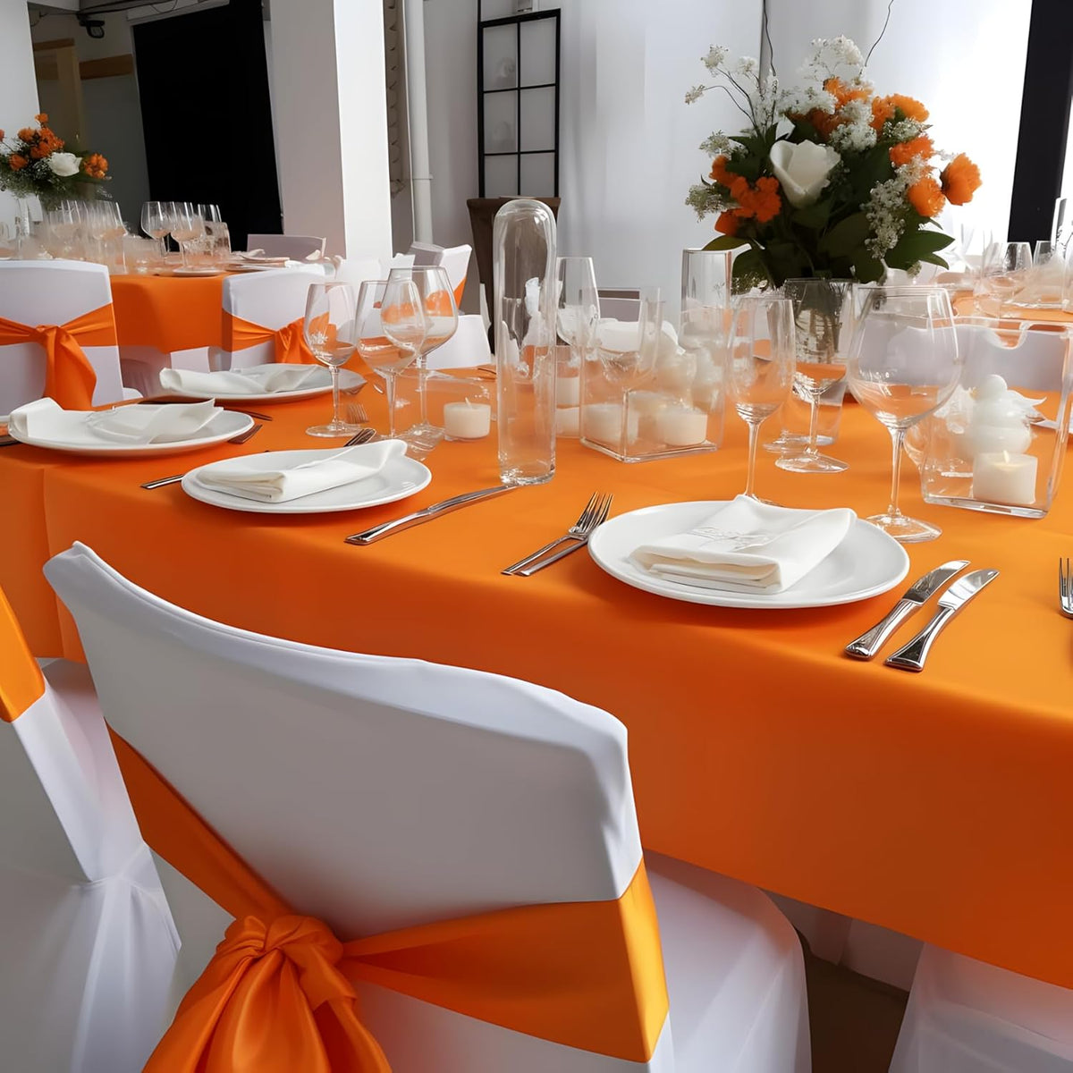 8 Pack Orange Tablecloth 60 x 126 Inch Rectangular Tablecloths for 8 Foot Rectangle Tables, Wrinkle