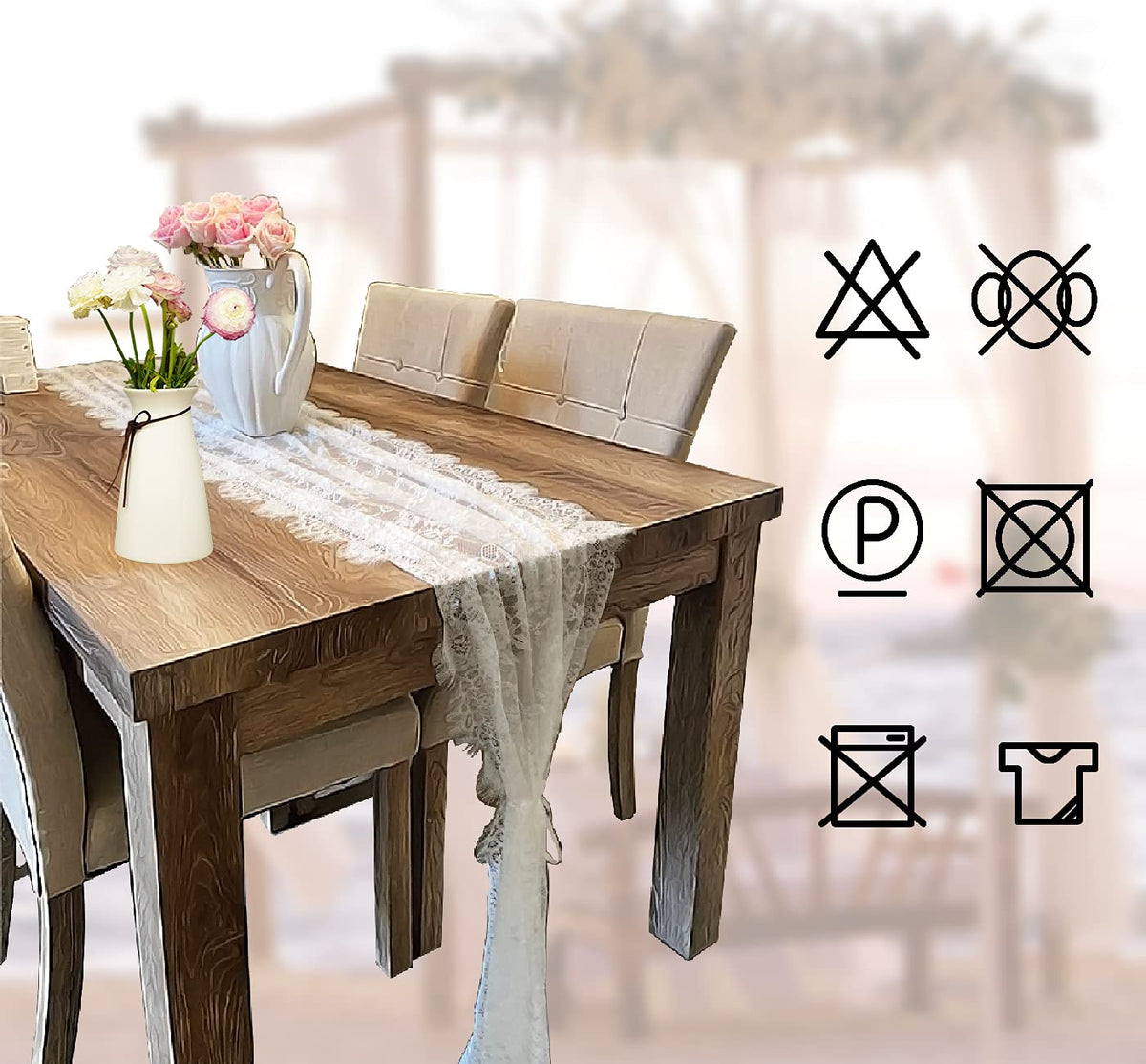 3 Pcs White Lace Table Runner 14 x 120 Inch Embroidered Boho Table Runner for Wedding Party Bridal