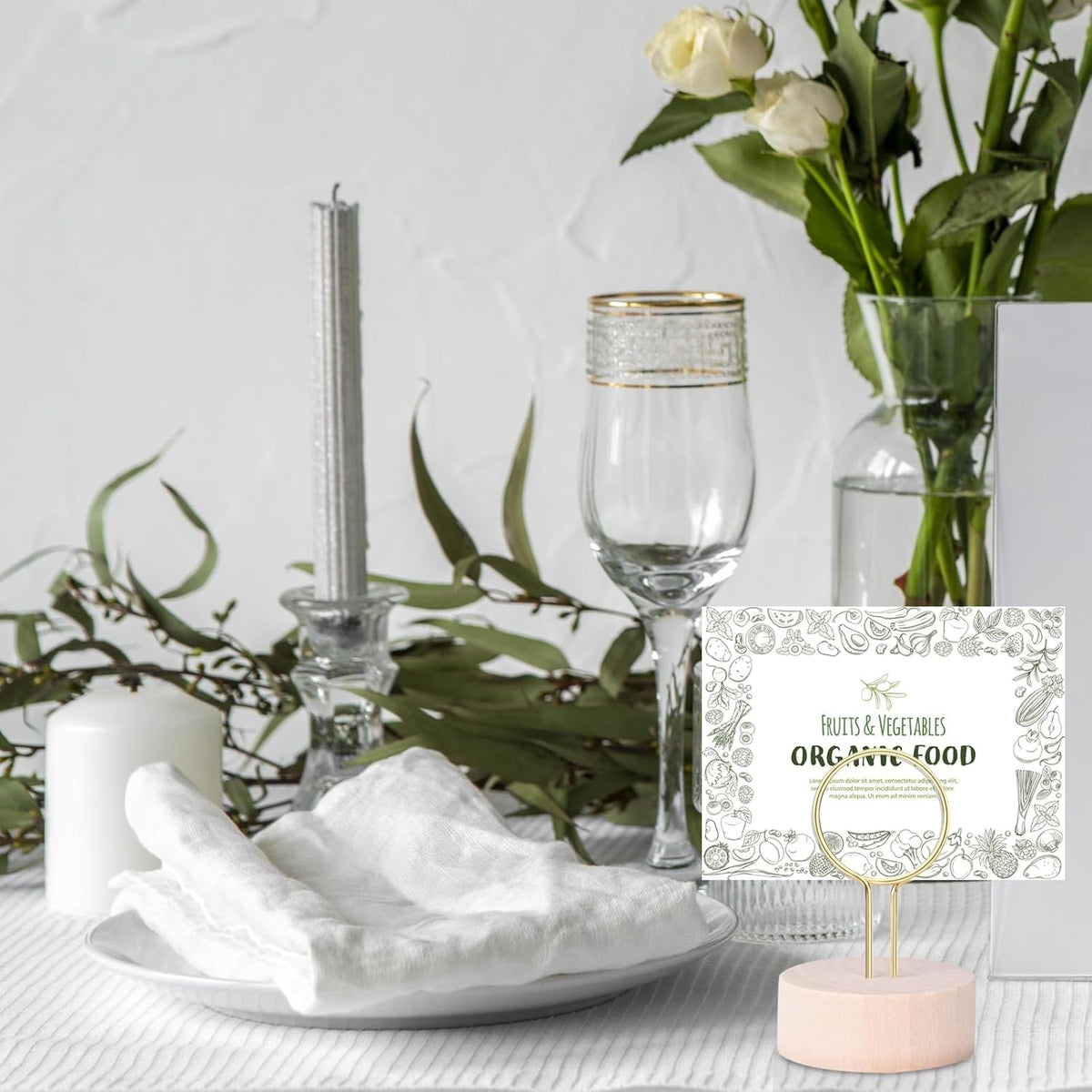 Oubest Table Number Holders Pack of 10 Metal Wire with Wooden Base for Better Stability Place Card