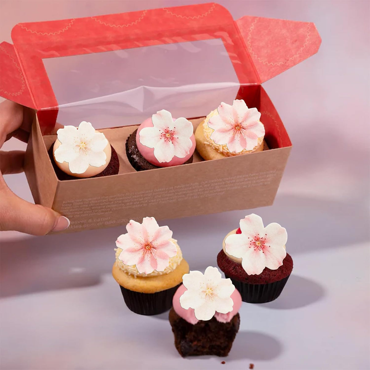 Ephlyn 54Pcs Edible Cherry Blossom Cake Decoration Spring Flowers Cupcake Toppers Wafer Paper