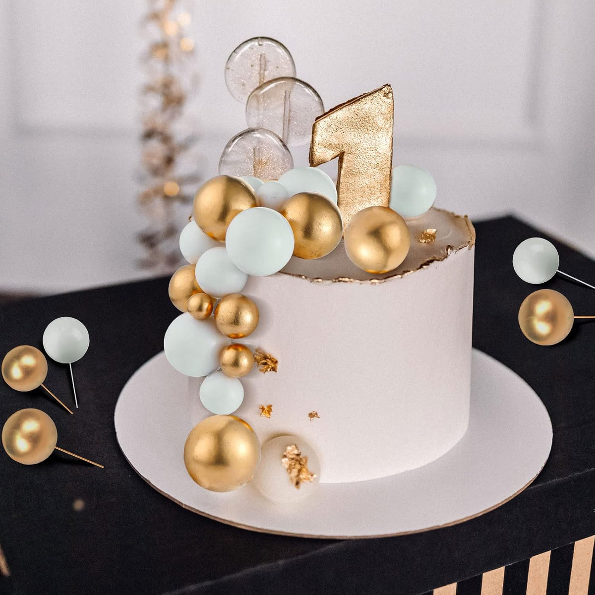 108 Pcs Balls Cake Topper DIY Cupcake Insert Foam Balloons for Cake Baking Wedding Anniversary