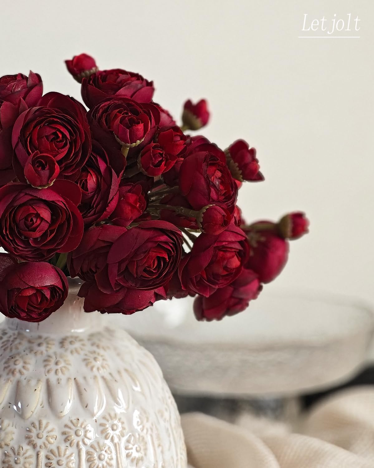 Letjolt Ranunculus Artificial Flower 18 Pcs Red Silk Ranunculus Wedding Bouquet Engagement