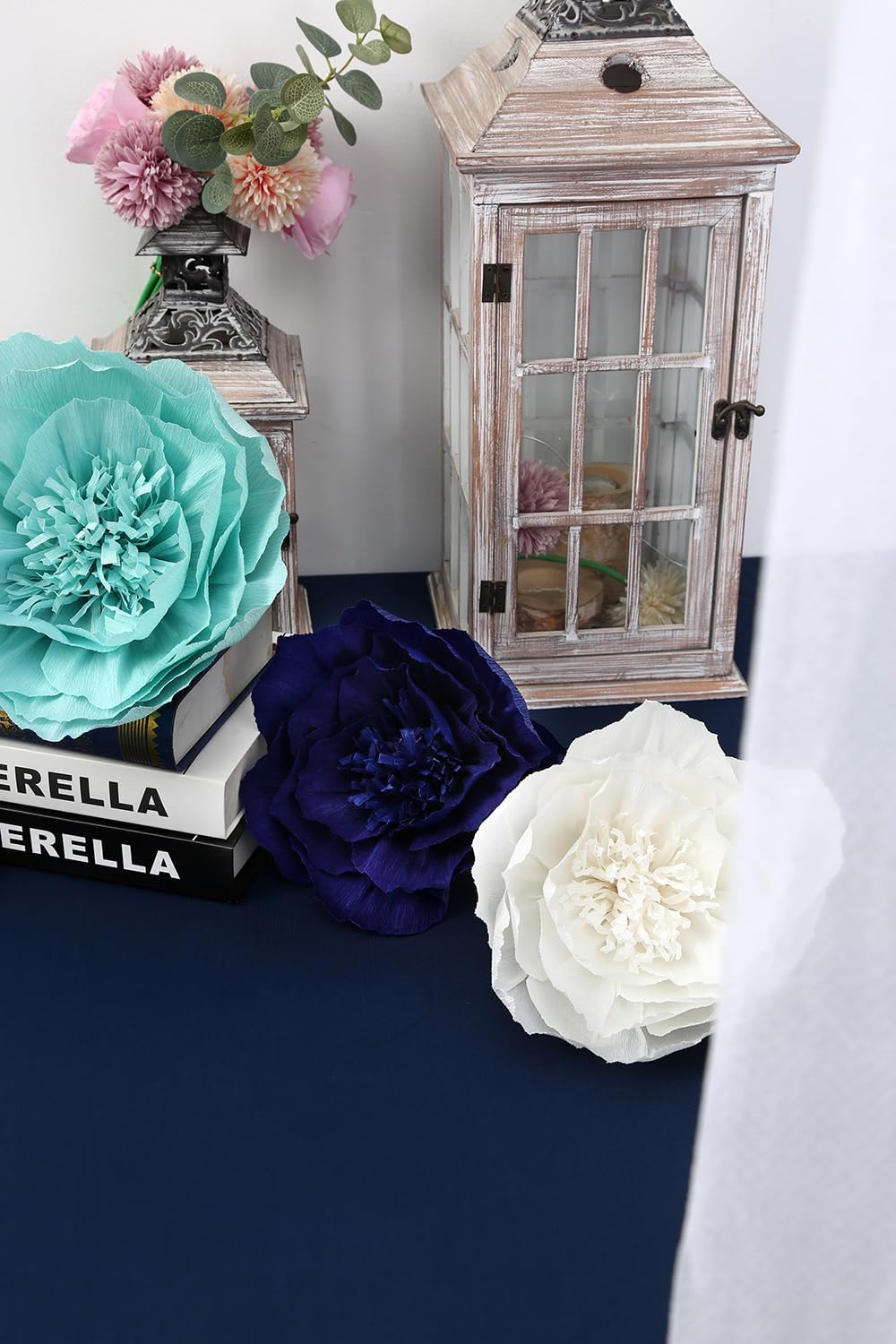 Paper Flower Decorations for Wall, Navy Blue Wedding Backdrop, Baby Boy Nursery Wall Decor, Bridal