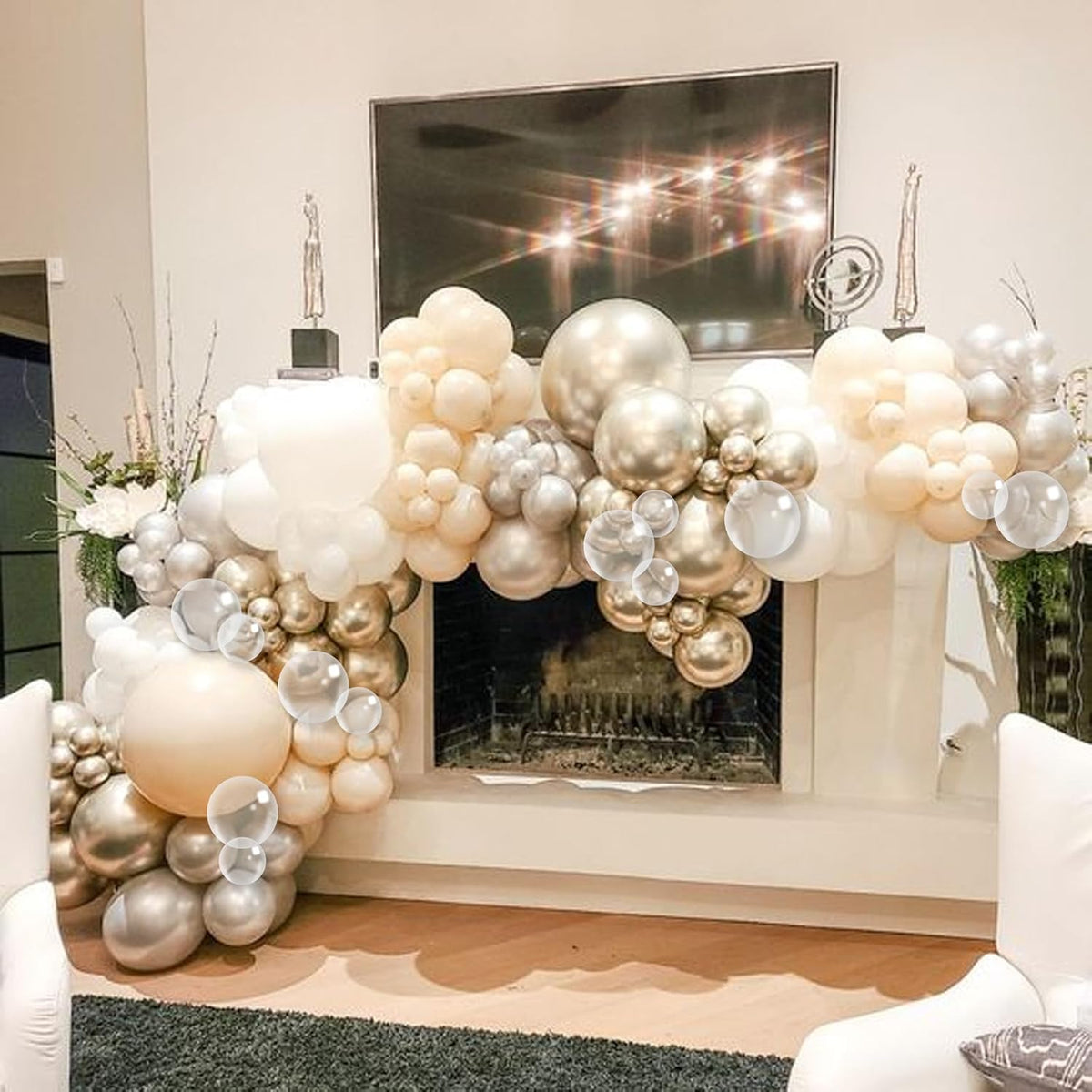 Beige White Gold Balloons,12 Inchs Sand White Metallic Champagne Clear Bride Balloons for Girls