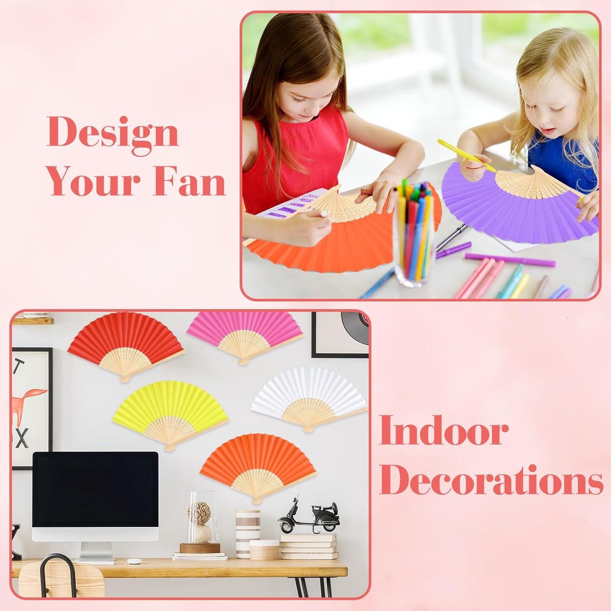 12 Pieces Hand Held Bamboo Folding Fans Paper Fans Handheld for Women Foldable Girls Wedding