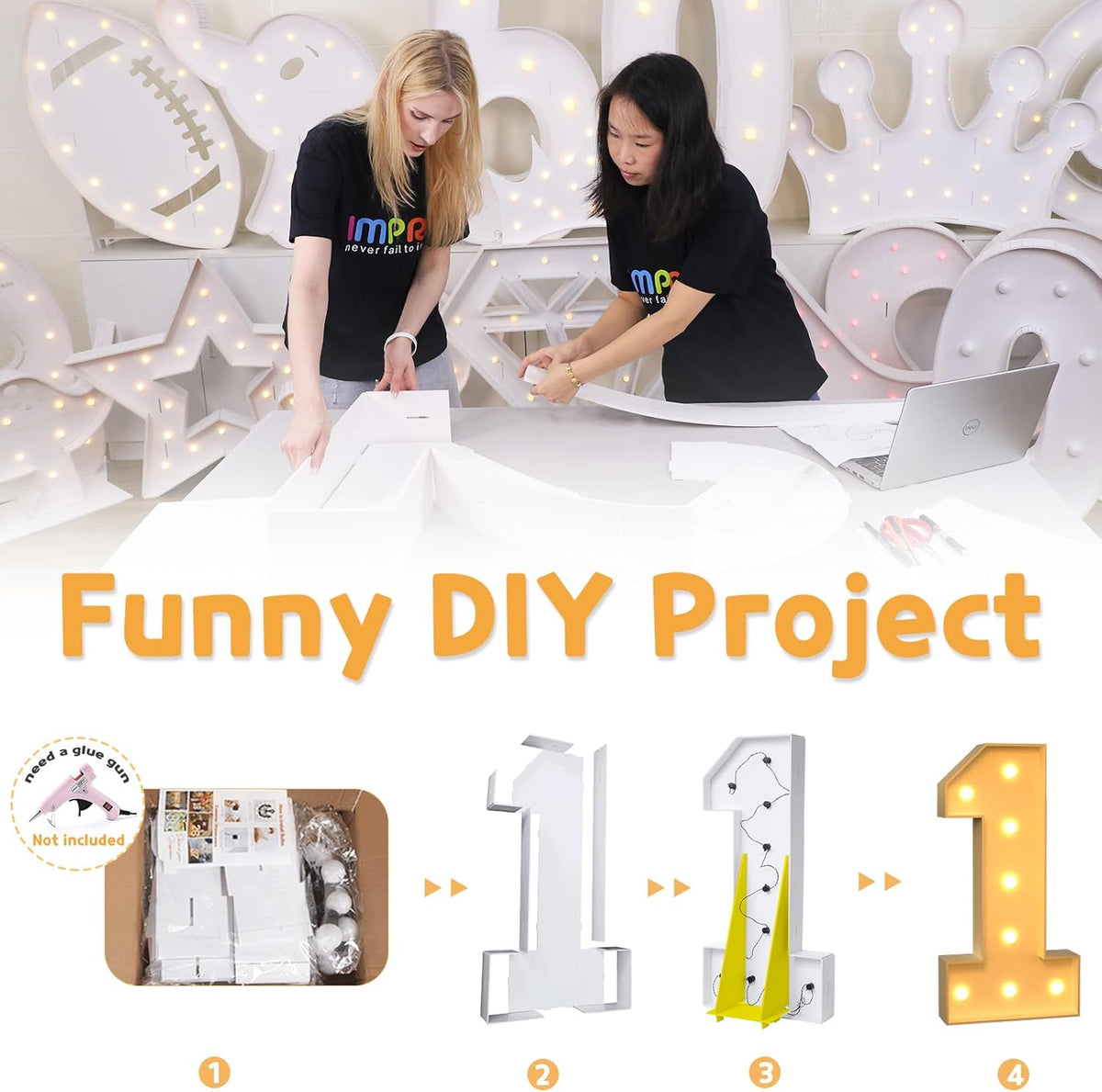 imprsv 4FT Marquee Numbers, DIY Light Up Numbers for 1st Birthday Decorations, Party Decor