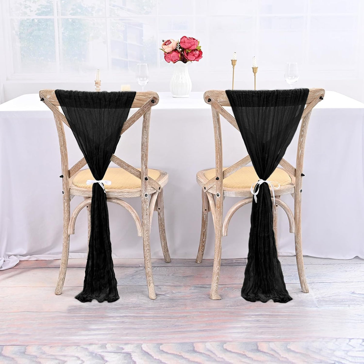 50 PCS Cheesecloth Chair Sashes Bows Wedding Aisle Decorations Chair Ribbon Ties Back Sash for