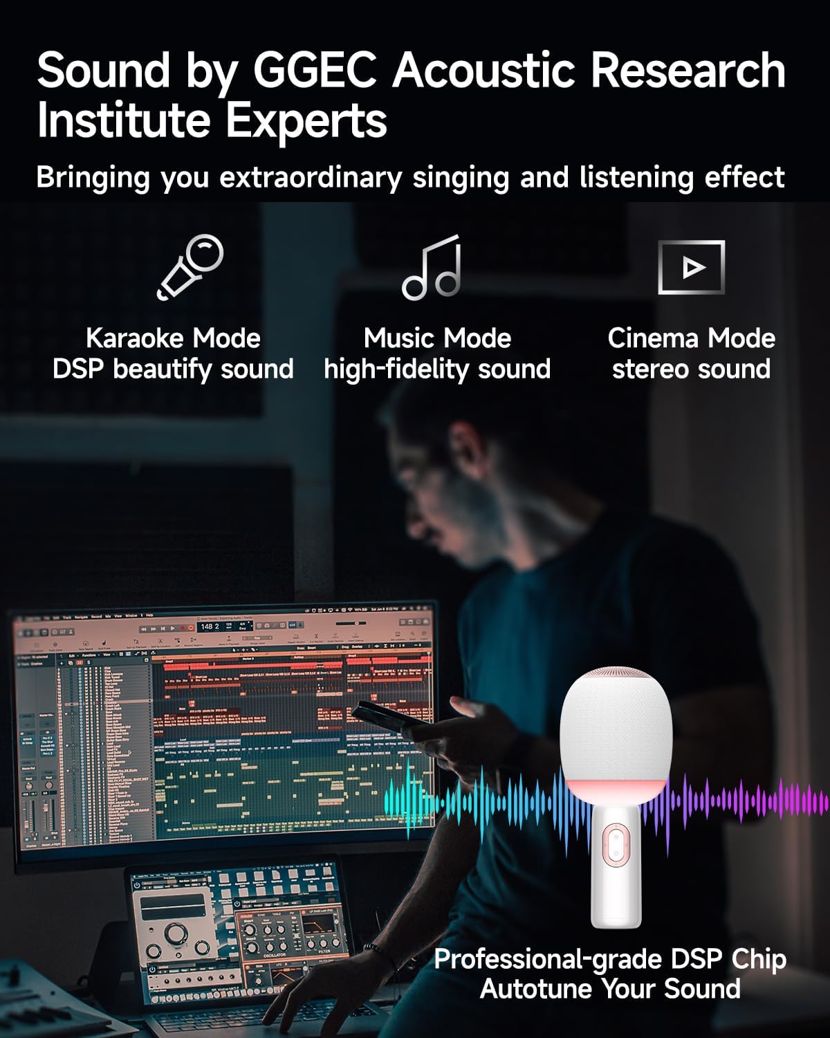 Wireless Bluetooth karaoke Microphone, 5-in-1 Portable Handheld Microphone for iPhone, Karaoke