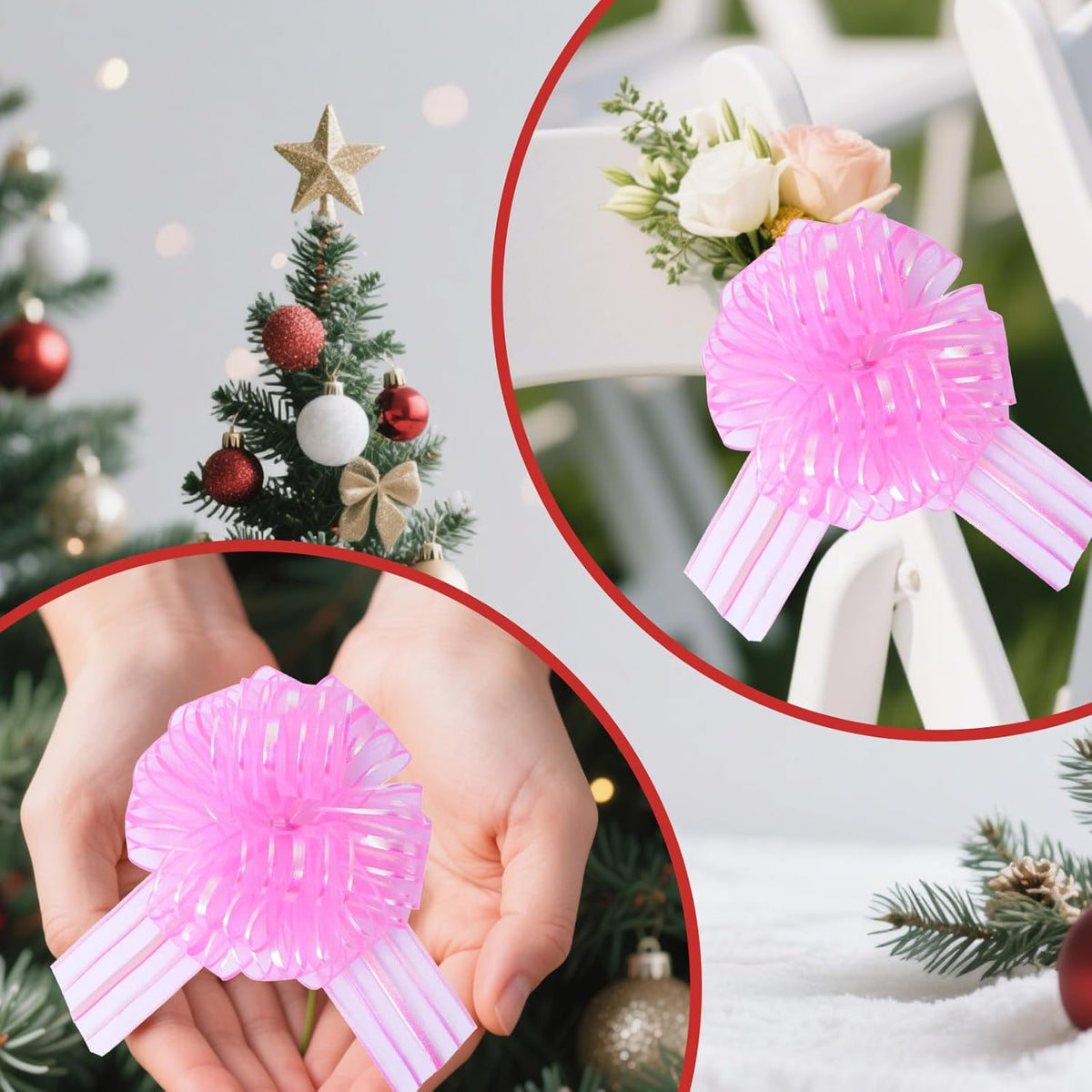 6 Pcs 6 Inch Large Organza Pull Bow Ribbon – Elegant Gift Bows for Wedding Decorations, Christmas