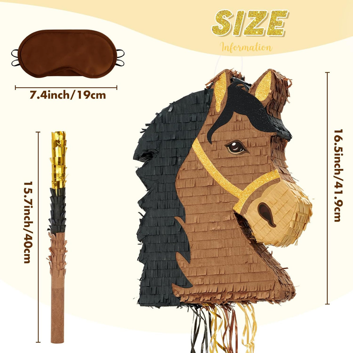 WERNNSAI Horse Piñata - Brown Horse Party Decorations Hanging Cowboy Piñata with Blindfold and Bat