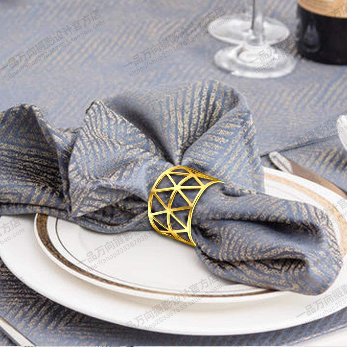 KPOSIYA Set of 20 Napkin Rings with Hollow Out Design Gold Napkin Ring Holder for Wedding Party