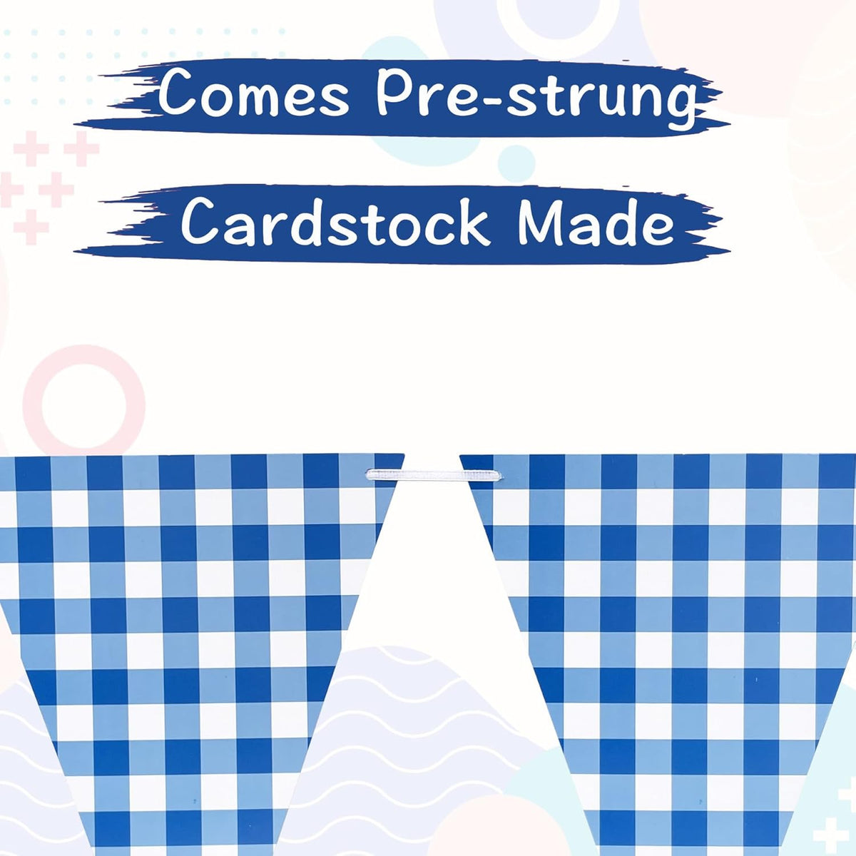 2 Pieces Blue Checkered Flags Banner, Double Sided Blue and White Gingham Bunting Garland for