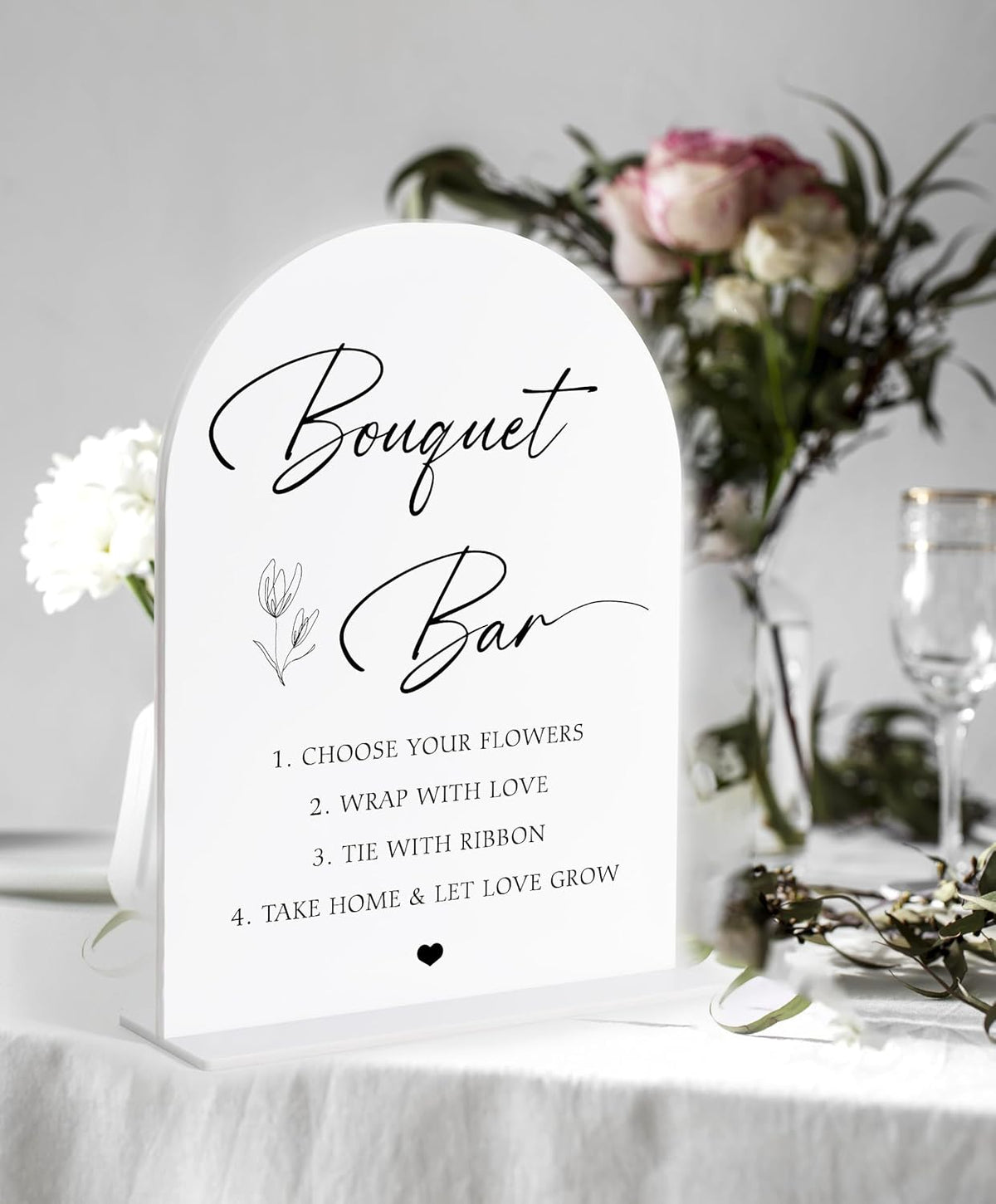 Bouquet bar Sign, White Arch Acrylic Wedding Sign, Flower Bar Supplies, Wedding Reception