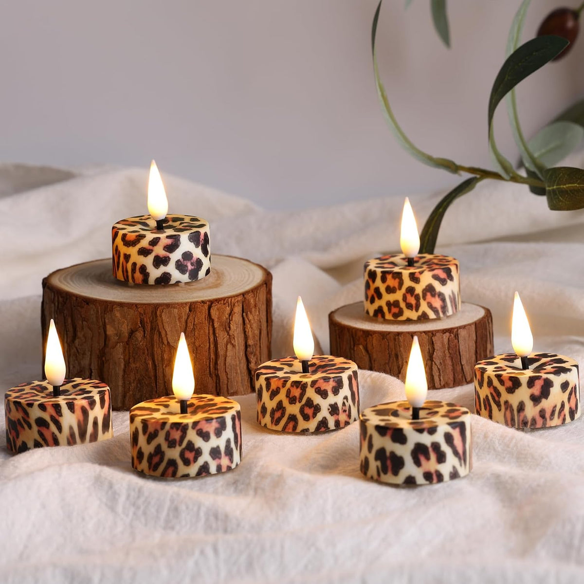 Eywamage Leopard Flameless Tealights with Remote Batteries Included, Flickering Plastic Cheetah LED