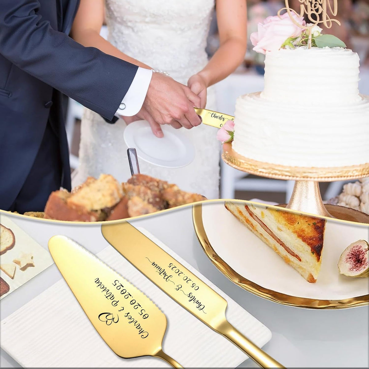 Custom Wedding Cake Knife and Server Set Personalized Cake Cutter with Engraved Text Bridal Cake