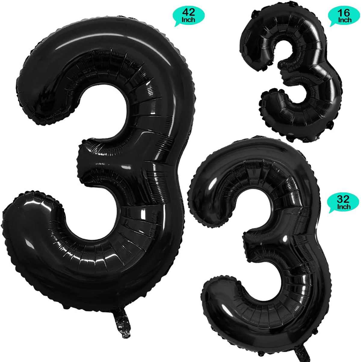 GOER Black Foil Balloons Number 3,Huge Number Balloons for 3rd Birthday Party Supplies Anniversary