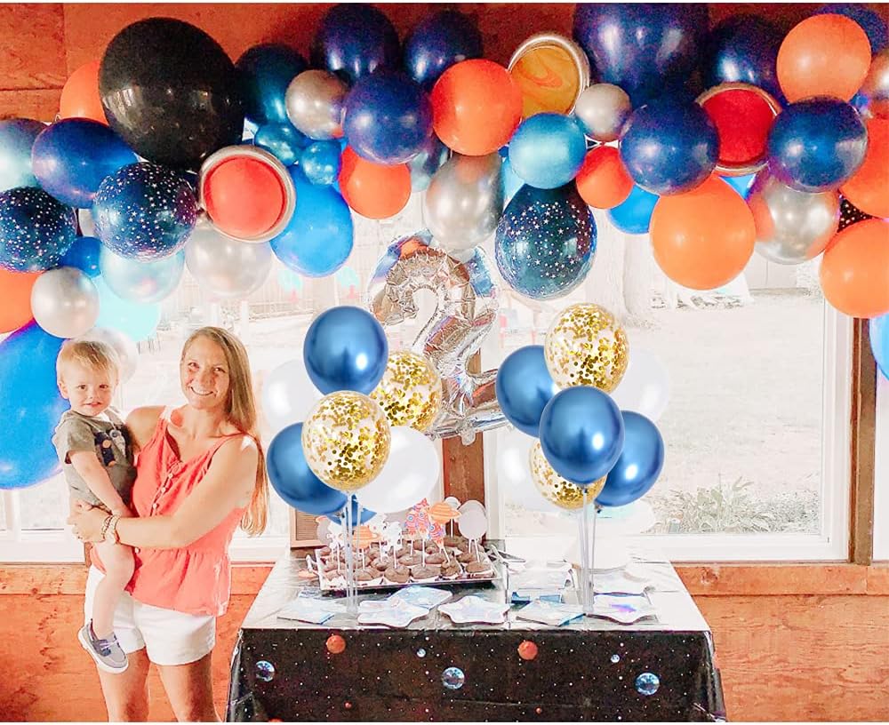 TONIFUL 4 Table Centerpiece Balloon Stand Kit Include Blue White Gold Confetti Balloons Prefect for