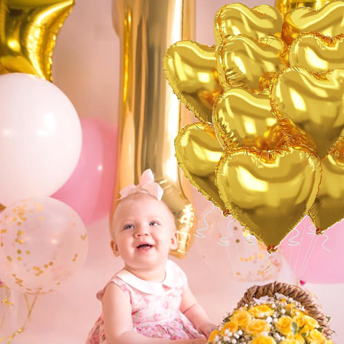 Gold Heart Balloons,18inch Bright Gold Heart Shaped Foil Balloons 12Pcs Helium Mylar Balloon for
