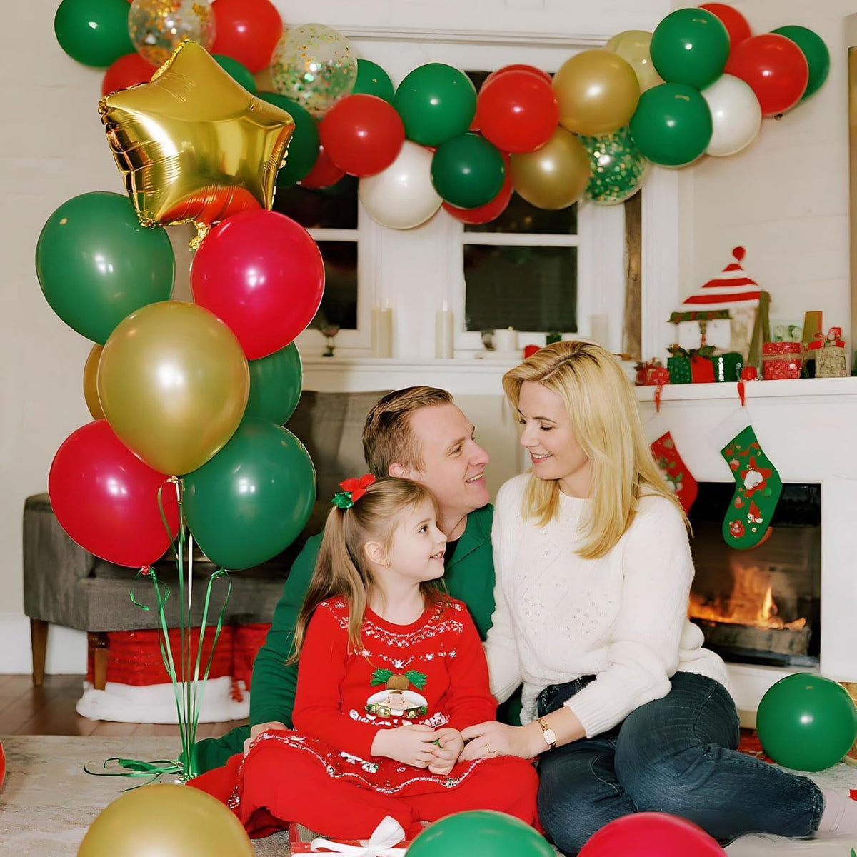 Christmas Red Green Gold Balloons Set, 60Pcs 12 Inch Red Green White Metallic Gold Confetti Latex
