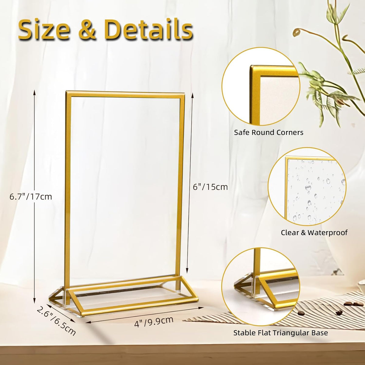 6 Pack Acrylic Sign Holder 4x6 Inches, Double-sided Picture Frames for Wedding Table Numbers