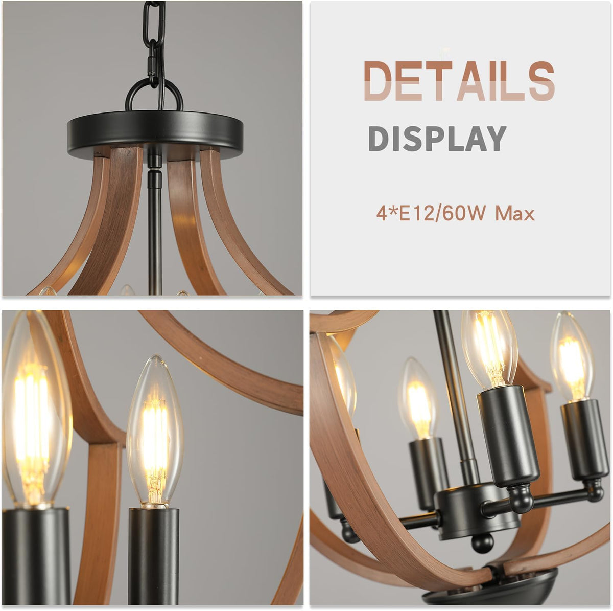 Farmhouse Chandelier,4-Light Modern Hanging Pendant Lighting,Rustic Vintage Ceiling Chandelier