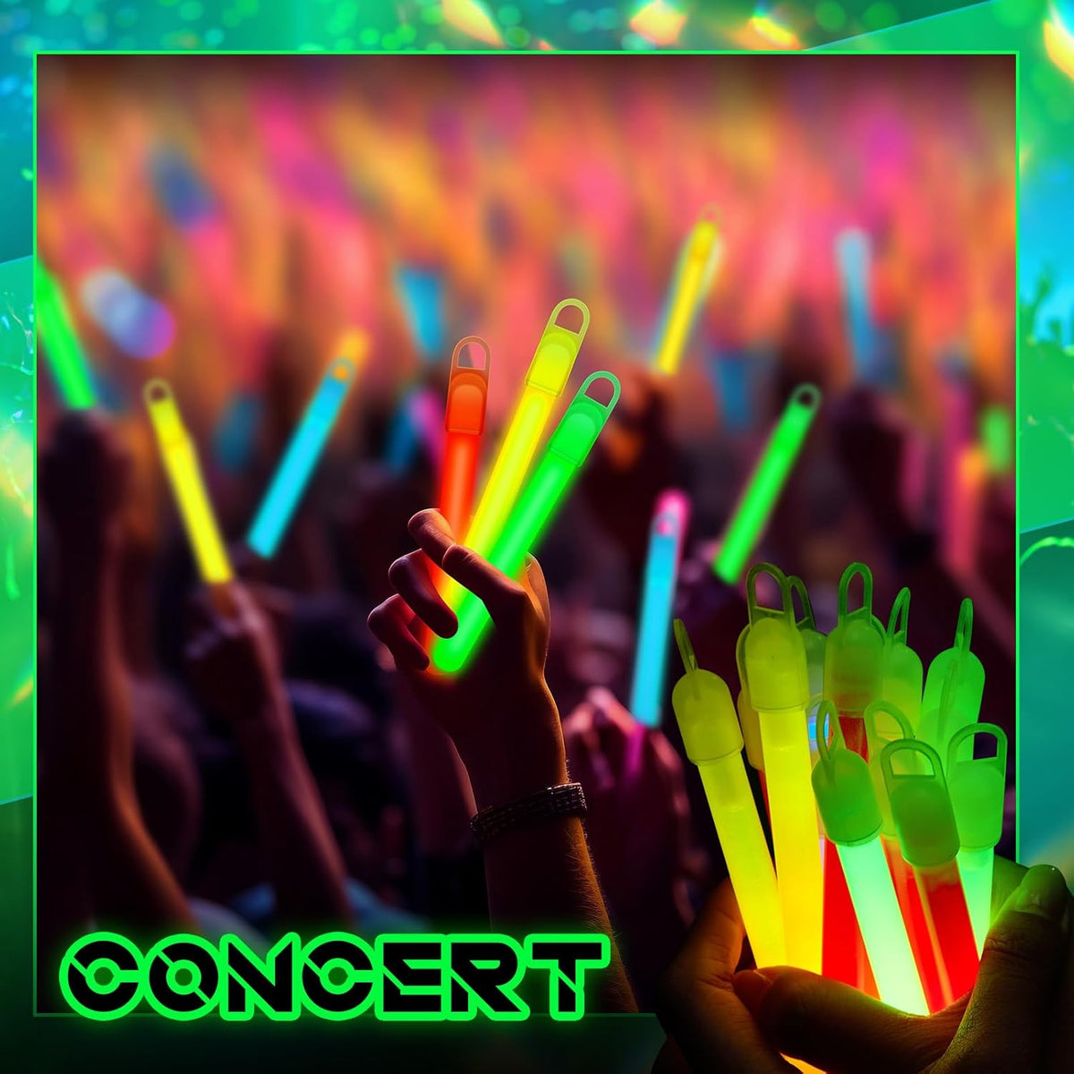 Lewtemi 50 Set 4'' Glow Sticks Bulk, Hallowee Glow in The Dark Party Supplies, Emergency Light