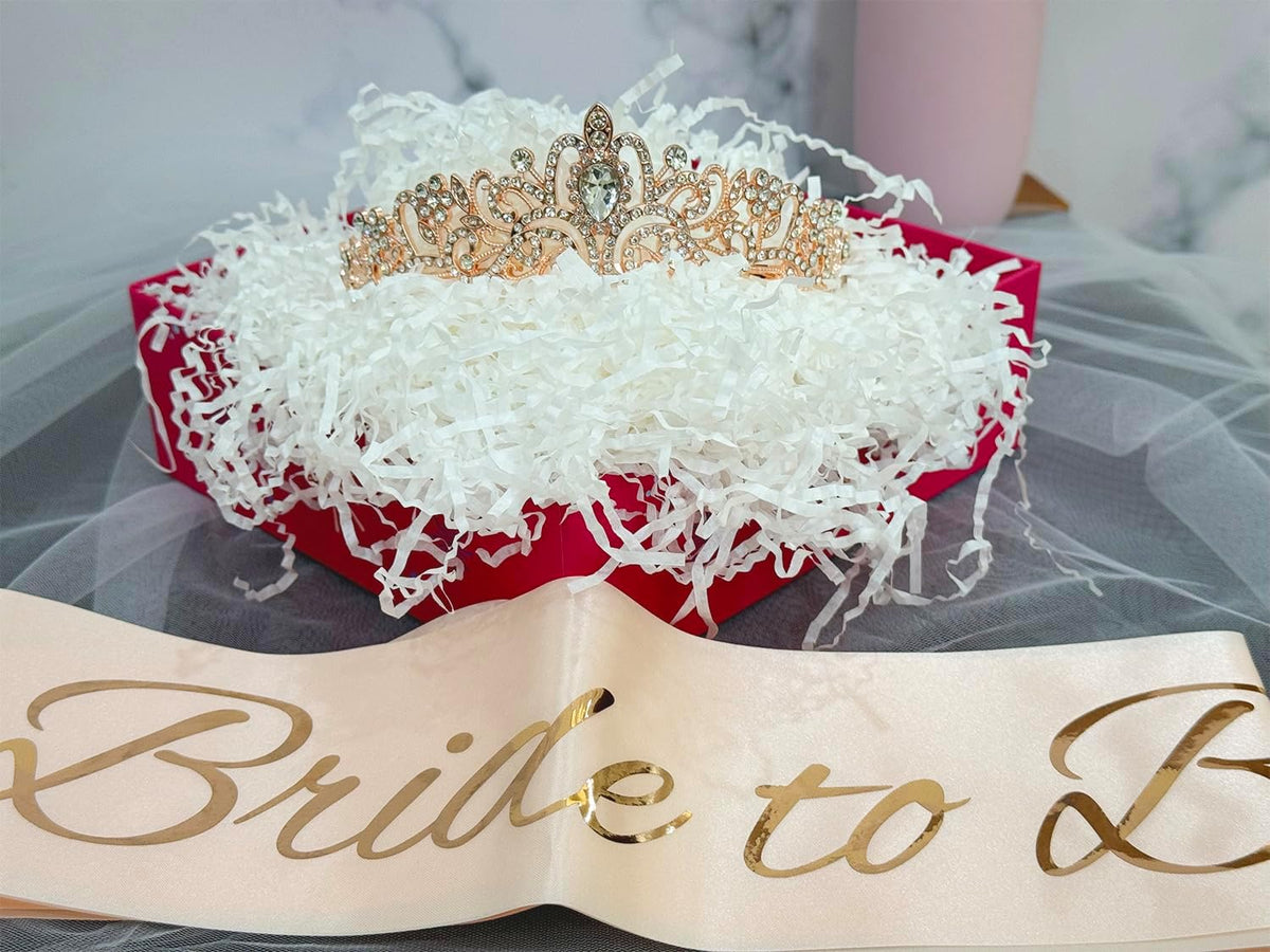 JETKONG 3 Pcs Bachelorette Party Decorations Bridal Shower Crown, Bride to Be Sash&Veil for Women