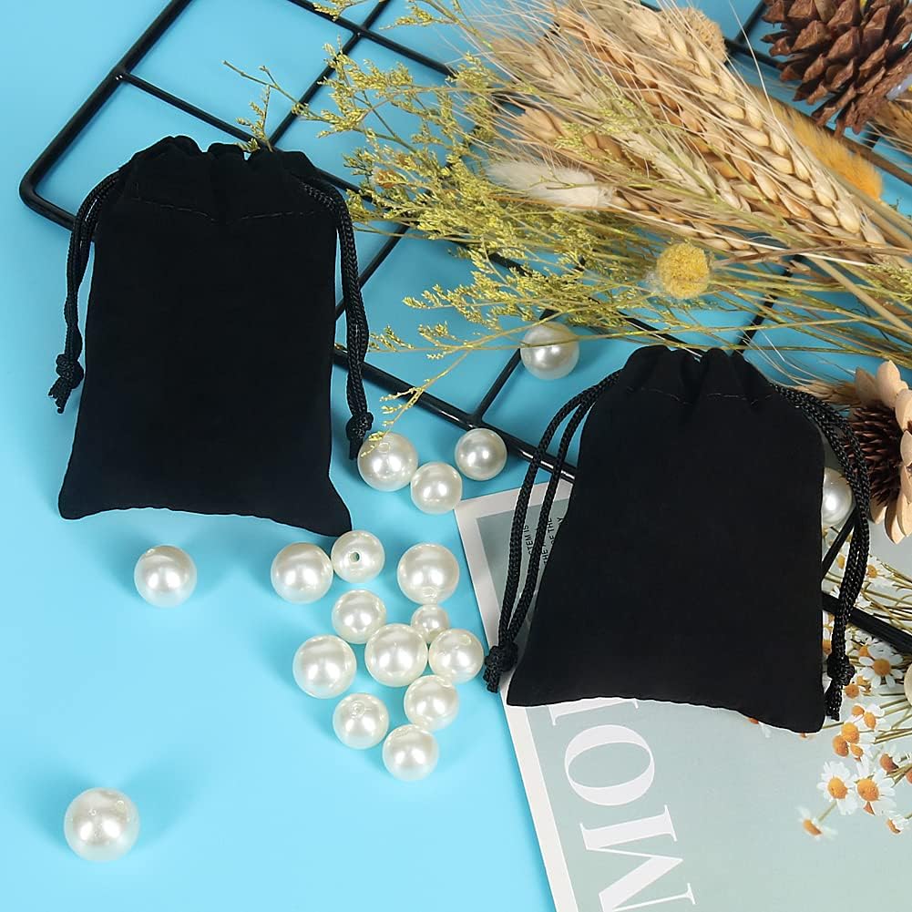 Shintop 50pcs Little velvet Jewelry bags, 3x4inch Black Drawstring Gift pouches Coin Purse for Dice