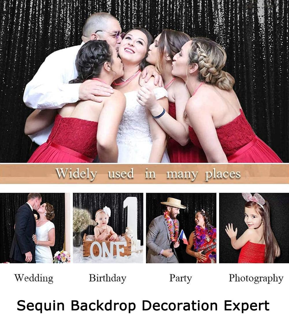 ShinyBeauty Black Sequin Backdrop 10FTx10FT Photo Backdrops for Wedding Sparkle Backdrop for