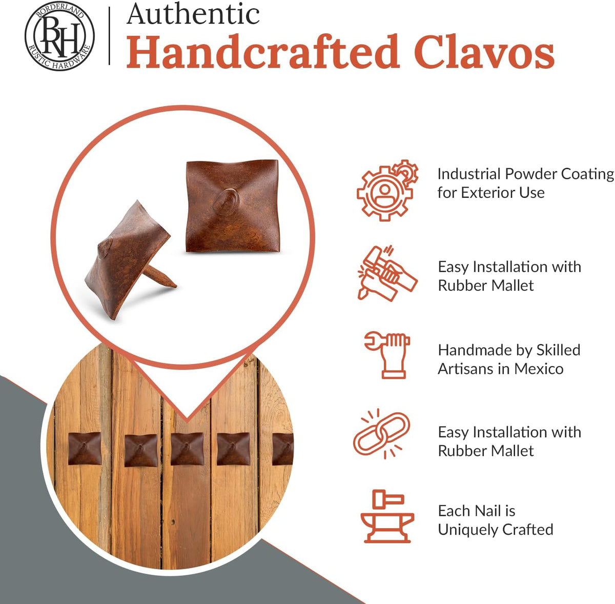 25 Pack 1" Square Head Iron Clavos Decorative Nails – Sealed Rusted – Handmade Rustic Square