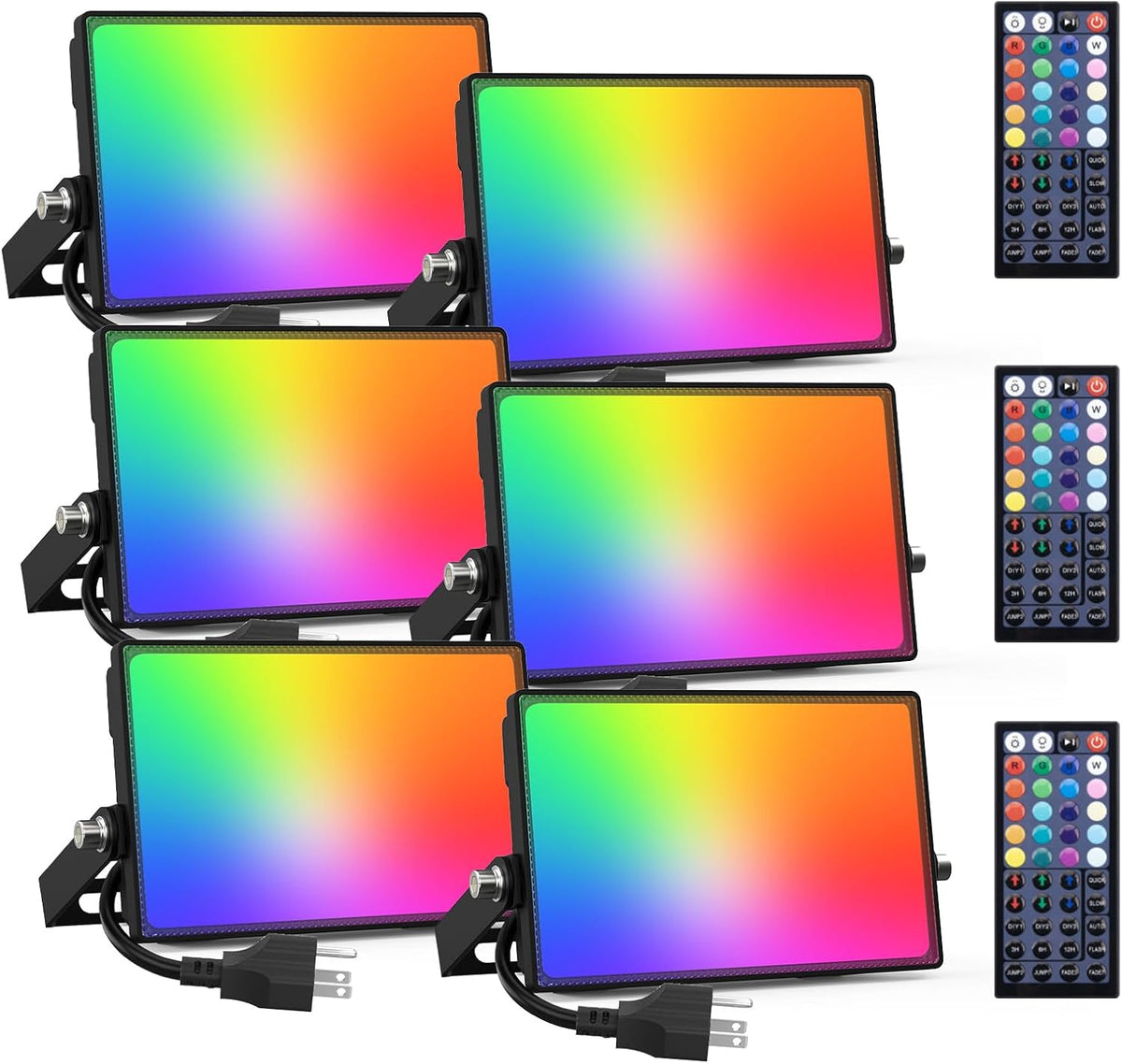 Onforu 6 Pack RGB LED Flood Light Outdoor, 50W Color Changing Uplights with Remote, 2700K Warm