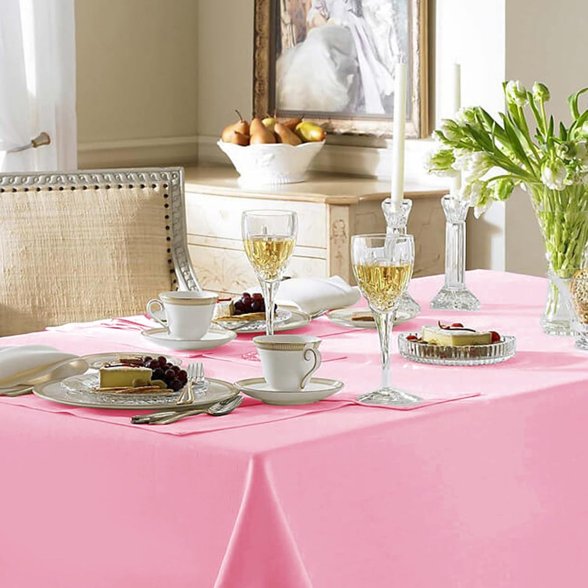 Fitable Pink Rectangle Tablecloths for 6 Foot Tables, 6 Pack - 70 x 108 Inches - Stain Resistant
