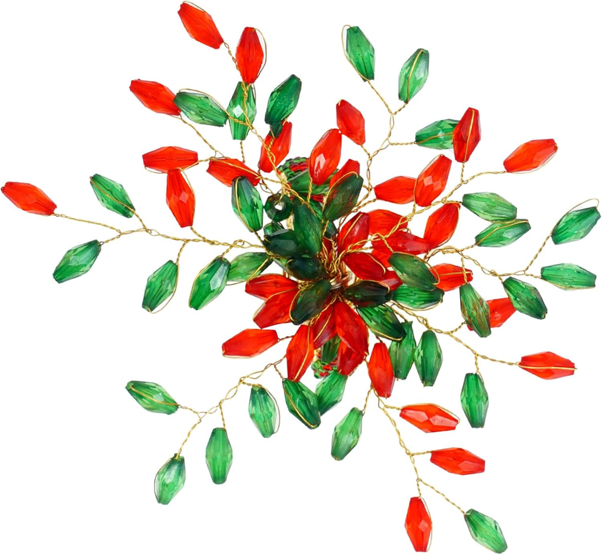 Handcrafted Beaded Napkin Rings Set of 6 – Red & Green Crystal Flower Design, Elegant Table Décor
