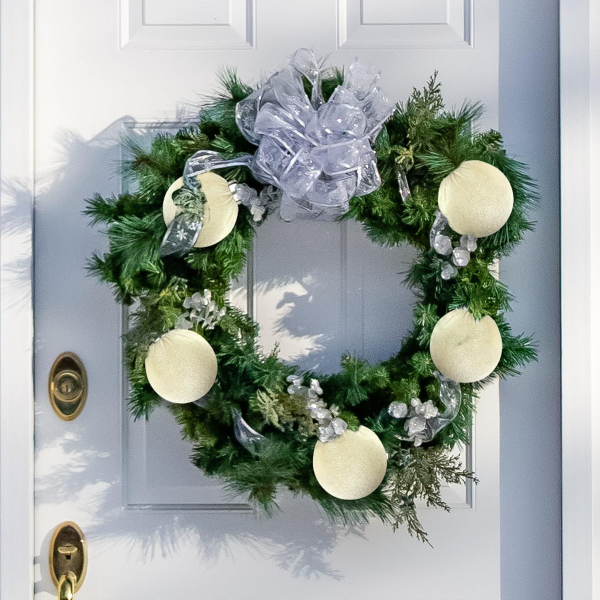 Beige Velvet Christmas Ball Ornaments for Tree 15 PCS, Large Neutral Flocked Christmas Bulbs