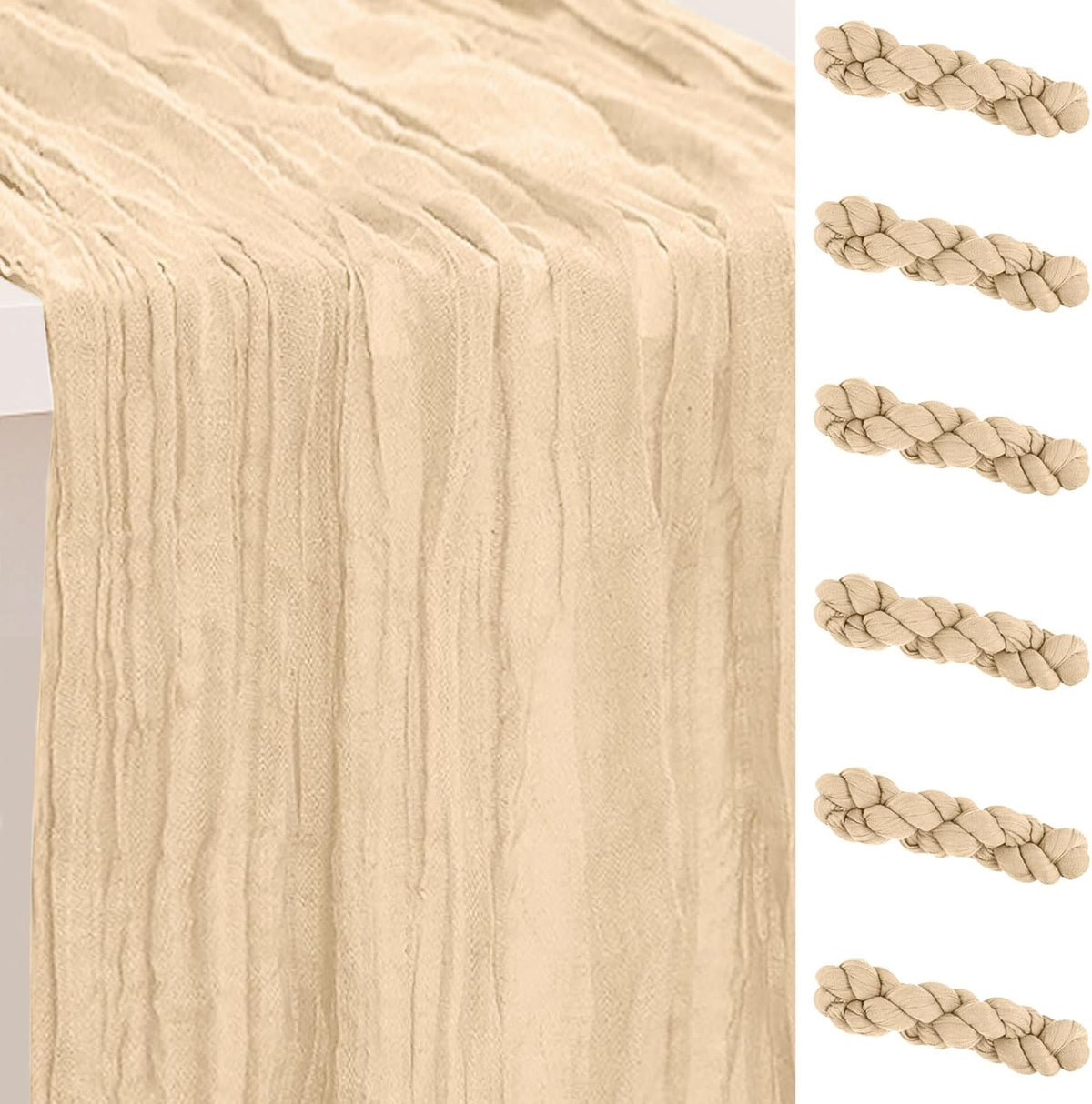 6 Pack Nude Cheesecloth Table Runner 35x120 Inch 10Ft Rustic Gauze Cheese Cloth Table Runner Sheer