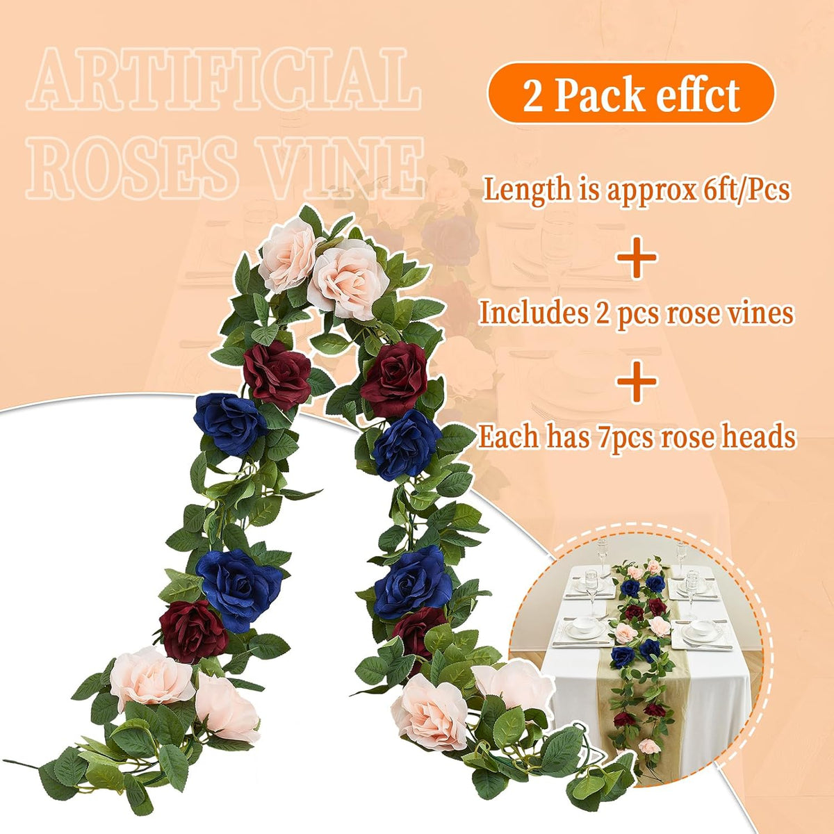 Artificial Rose Garlands Rose Vines Leaves Banners Hanging Floral Garland Fake Rose Flower Vine for