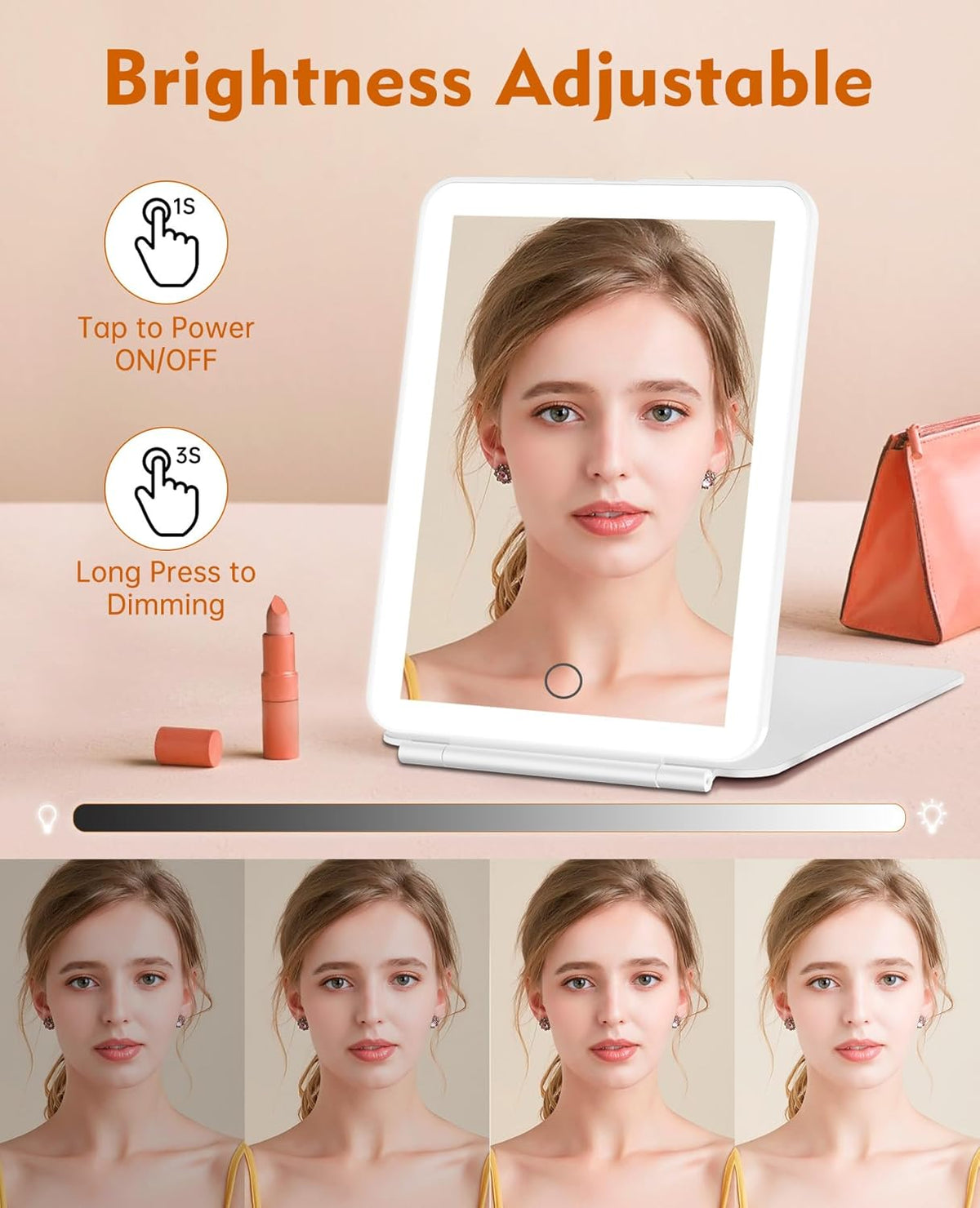 FUNTOUCH Rechargeable Travel Makeup Mirror with Lights and 10X Magnifying Mirrors, Portable Lighted