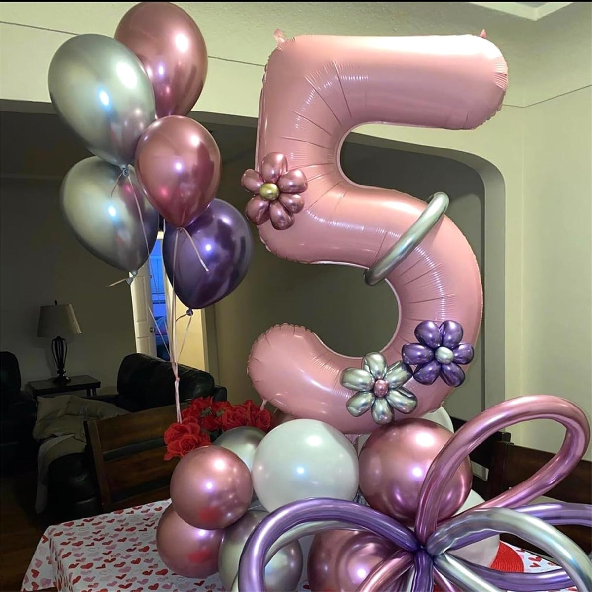 Light Pink Balloon Number 5, 40 Inch Large Self Inflating Foil Number Balloons 0-9, Pastel Pink