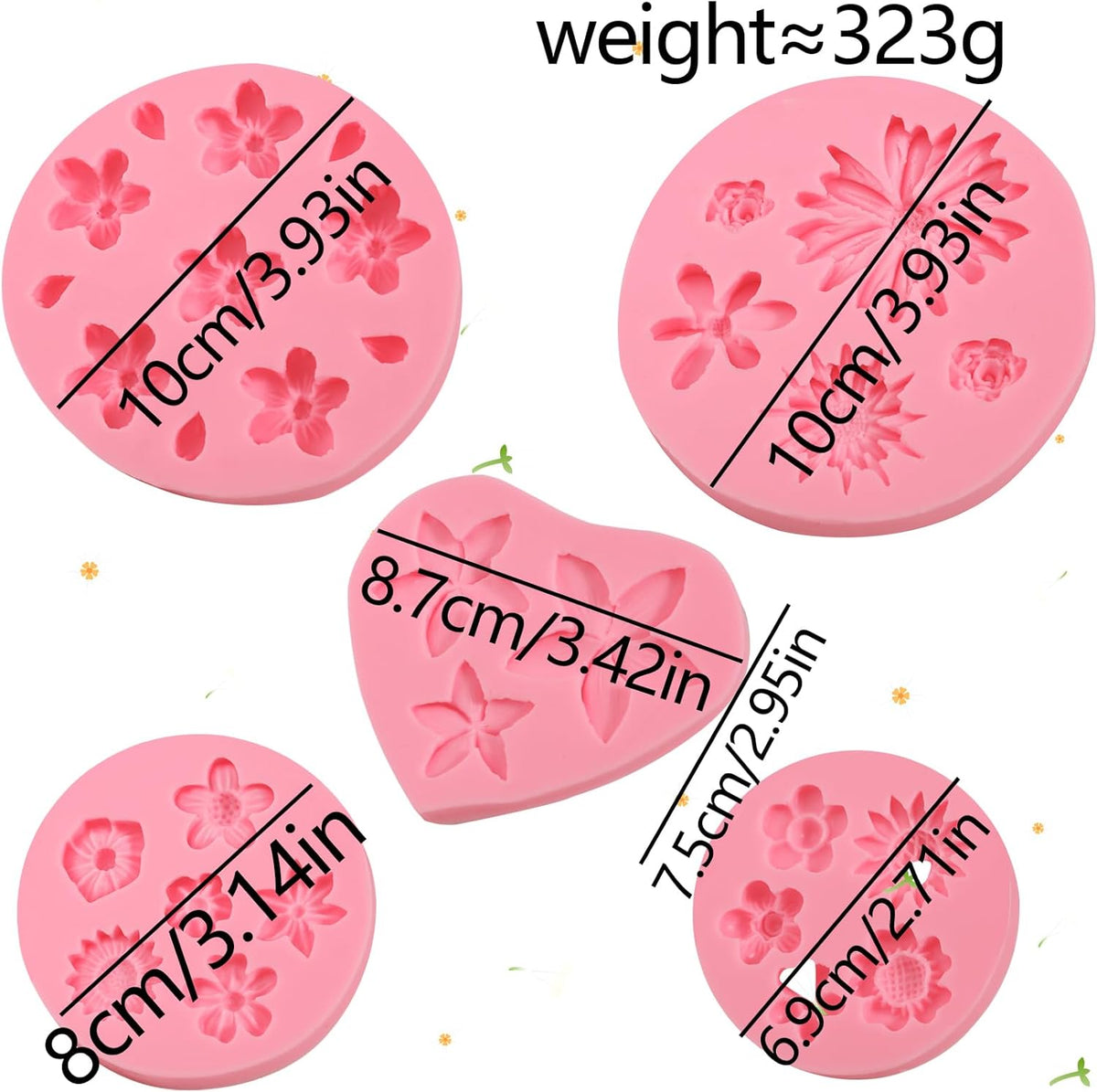 5 Pcs Daisy Flower Fondant Molds, Reusable Narcissus Flowers Chocolate Silicone Molds for Cupcake