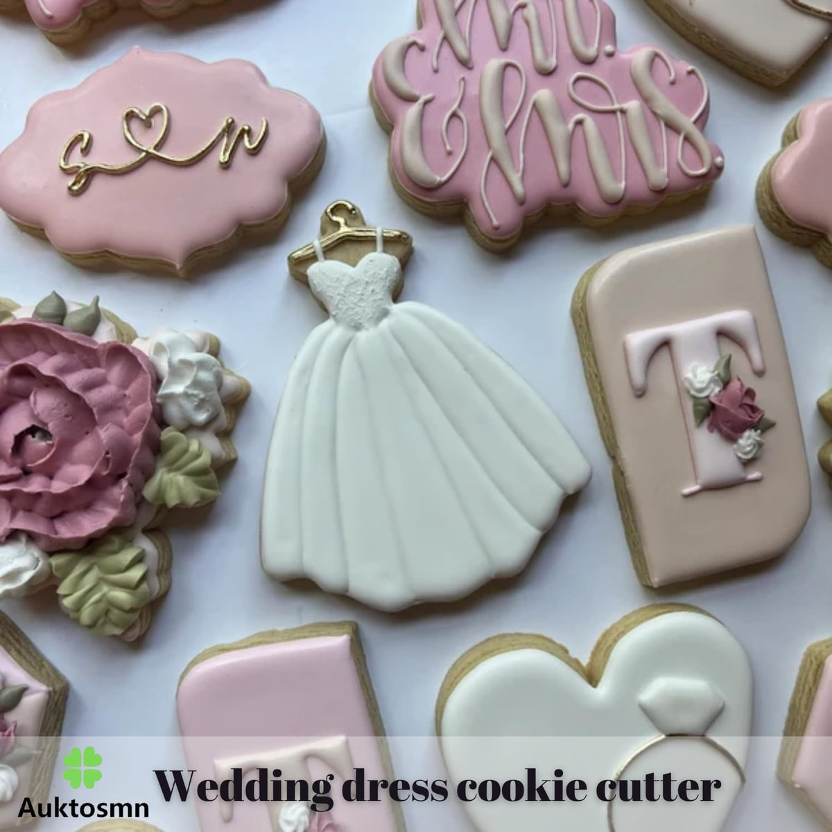 New Green Wedding Cookie Cutter Set-3 Pieces-Wedding Dress, Diamond Ring, Hexagon Cookie Cutter