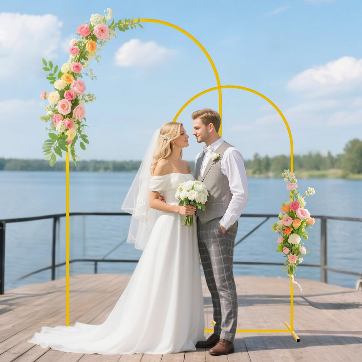 Metal Arch Backdrop Stand and Cover Set 7.2FT, 6FT Arch Stand and Cover Set of 2 Wedding Backdrop