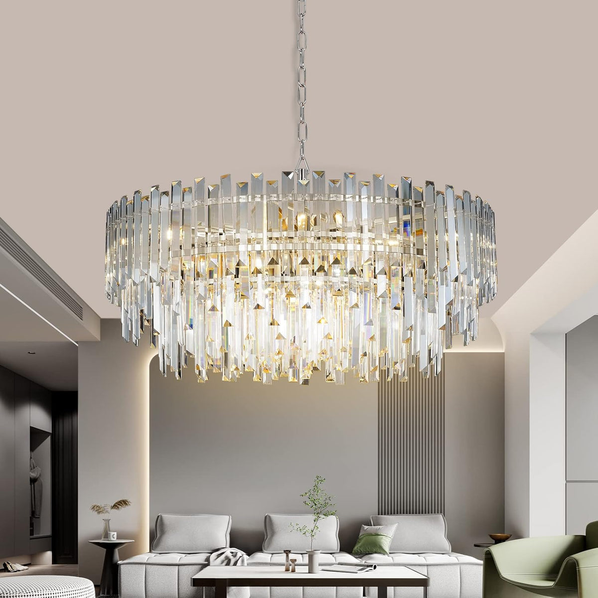 Crystal Chandelier Lighting 31'' for Dining Rooms Bedroom Foyer Entryway Ceiling Hanging Pendant