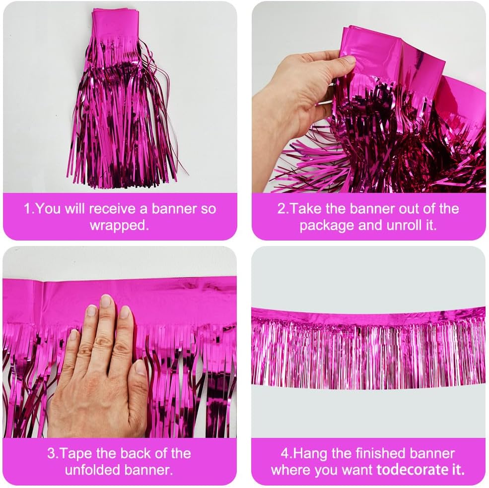 BEISHIDA 3 Packs Metallic Foil Fringe Garland Rose Red Wall Hanging Tinsel Fringe Banners for Car