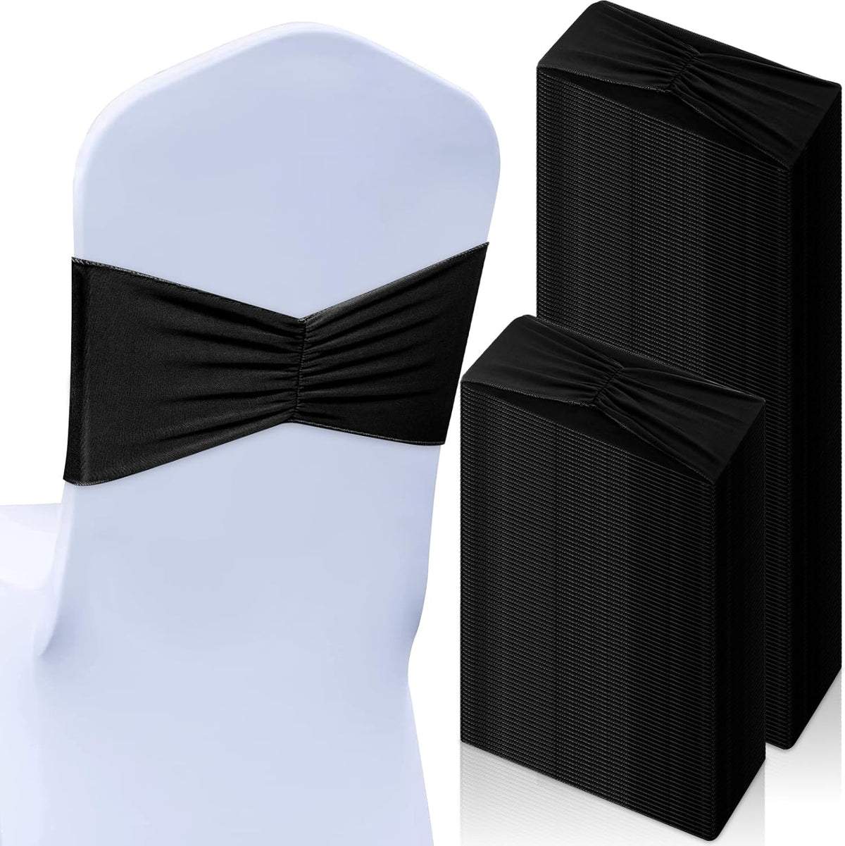Moukeren 100 Pcs Spandex Chair Sashes Bows Bands Slider Sashes for Chair Covers Elastic Bands Ties